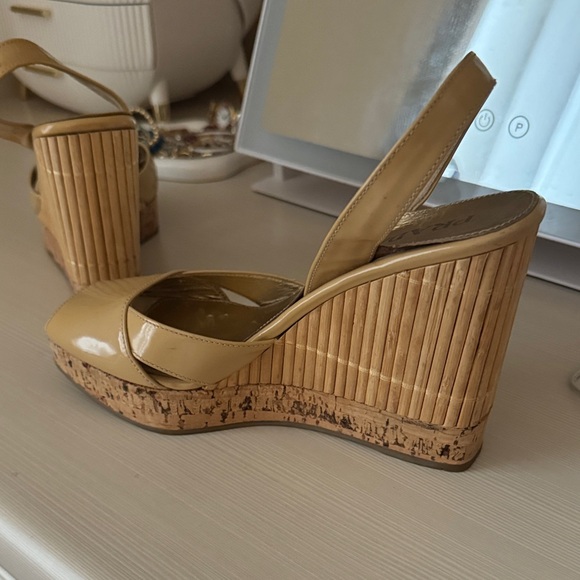 Vintage Prada Beige Wedge Sandals - Picture 1 of 4